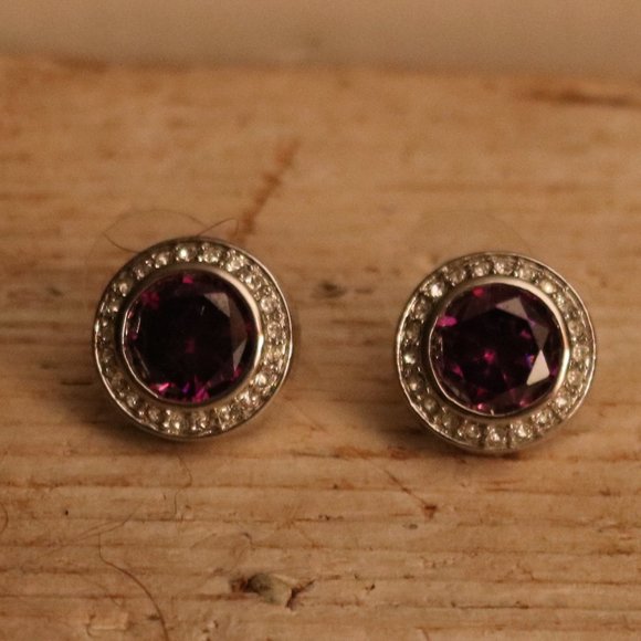 Designer Like DY Round Amber Stone w Crystals Stud Earrings NEW! - Picture 4 of 5